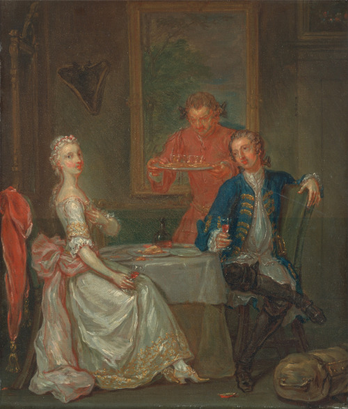 “A dinner conversation by Marcellus Laroon the Younger, painted between 1735 and 1740