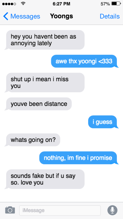 Fake texts with yoongi - his trans boyfriend coming out to him. Hope you like it!! (it got so angsty