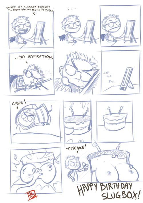 dalehan:  So it’s that Slugbox’ birthday and I didn’t know what to draw at all. So here’s a doodlecomic instead.  Ingenious!