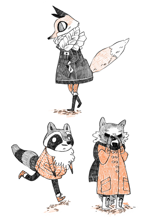 radiantboy:Drawing little animals in people winter clothing is very relaxing for me.