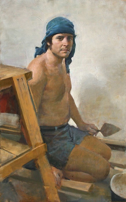 Burton Silverman - Plasterer - Oil on Linen (2008)