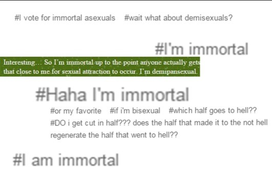 biliousslick:  biliousslick:  homophobic pastor: all gay people should die  someone on tungle dot hell: Does that mean bisexuals get to die twice?? Are asexuals immortal? Haha do pansexuals just die over and ove      This website is punishing me 