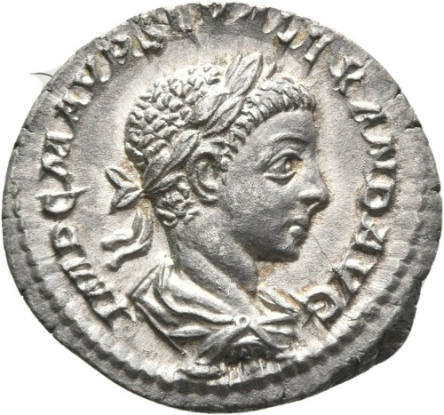 A Roman coin depicting new emperor, fourteen years old Severus Alexander. Coin was minted in 222 CE 