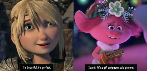 A beautiful HTTYD and Trolls parallelBONUS:Astrid struggling to think of a gift because Hiccup “is n