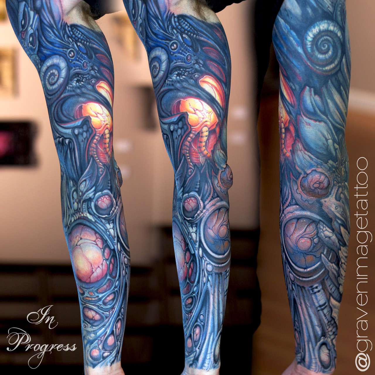 gravenimagetattoo:  Nate’s biomech sleeve in progress, getting close to finished!Artist: