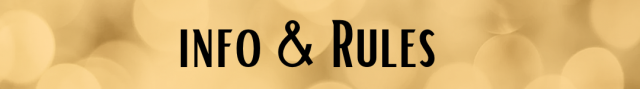 A banner with beige/gold background. The words INFO & RULES are in the centre of the banner in black capital letters. 