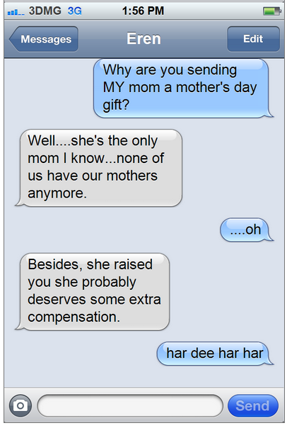 textsfromtitanfood:  Jean, your mom is like the only mom in the anime you have to