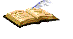 Gif of an open book with a hovering feather writing on it