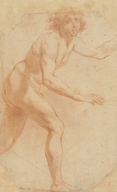 A Young Male Nude Running, attributed to Francesco FuriniItalian, 17th centuryred chalk on paperpriv