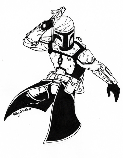 sweetfinjadrawings:“Crooked”Inktober day 8. Decided to draw a random mandalorian bountyhunter. A ran