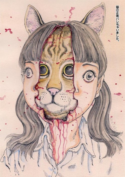 Cats by Japanese Manga Artist Shintaro Kago aka 駕籠 真太郎 (Japanese, b. 1969, Tokyo, Japan)