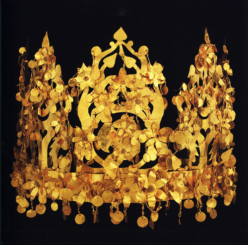 Crown featuring flowering trees. 1st century CE, Afghanistan. Belonged to a nomadic woman; could be 