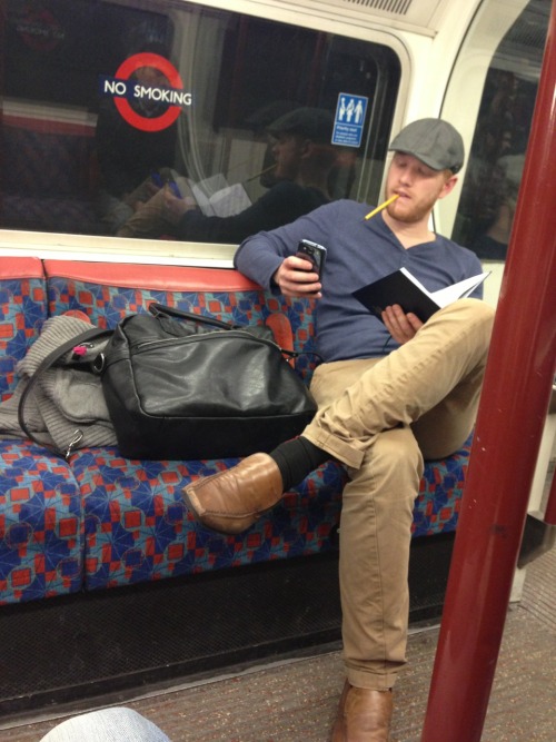 diaryofaqueerlondoner:  19.33 Bakerloo line to Elephant & Castle. Since I moved to London, I got quite used to tube crushes. But this time, whoa! He’s perfect, he has everything I like in a man (physically speaking): red/blondish, tall, nice chest