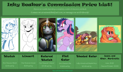 inkybeaker:  Just a commission price sheet!  Sorry if this is annoying, but I really do need some cash for moving.  D: