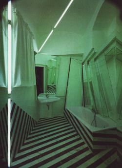 yakubgodgave:Expressionistic green bathroom with skewed perspective, Germany