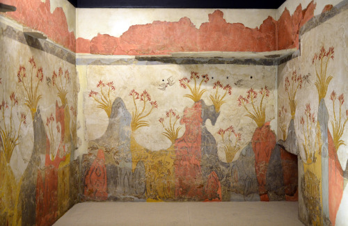 ancientart:The famous Minoan Spring Fresco, Akrotiri, Thera (Santorini), 16th century BC. A close up