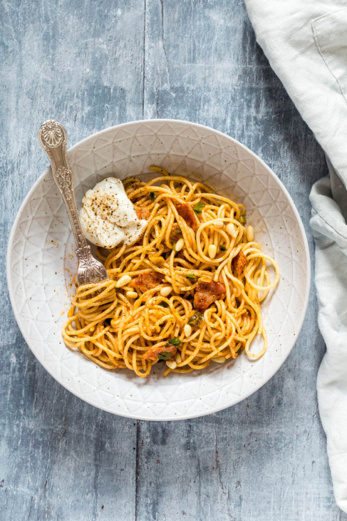 Garlic Harissa Bacon Pasta