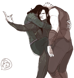 eatherstar:  istehlurvz:infinity war is canceled I like that Thor has, apparently, been knocked unconscious forcing her to cary him. Loki, meanwhile, is just clinging to her monkey-style like, ‘please get me outta here.’