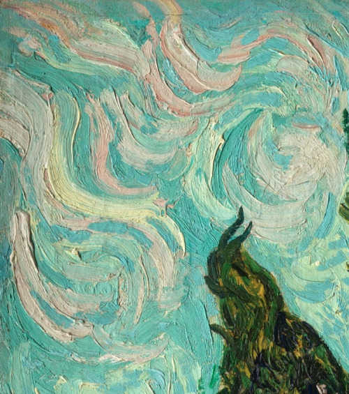 detailsofpaintings:Vincent Van Gogh, Cypresses (details)1889