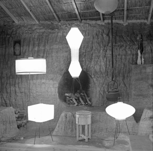 Early Akari models (in Japanese the name means “light”) in Isamu Noguchi’s studio in Kita Kamakura, 