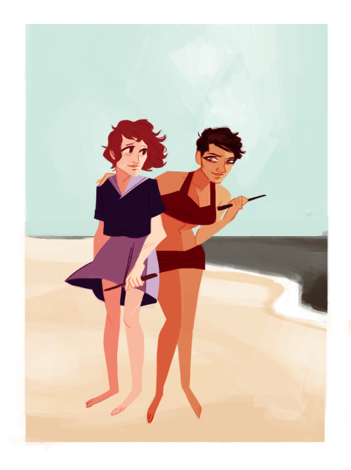 summerwolfstarwank: basicwitches/ Sugar Quills/ Prompt 4 genderbent remus and sirius at the beach al