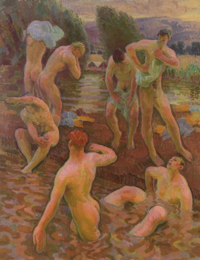 gayartists:Troops bathing on the Struma (1917), Henry lamb 