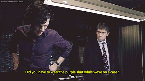 aconsultingdetective: Legit Johnlock Scenes The Purple Shirt does things to John… and Sherloc