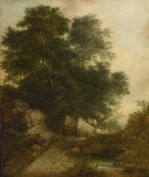 laclefdescoeurs:Wooded Landscape with Peasants in a Wagon, Thomas Gainsborough