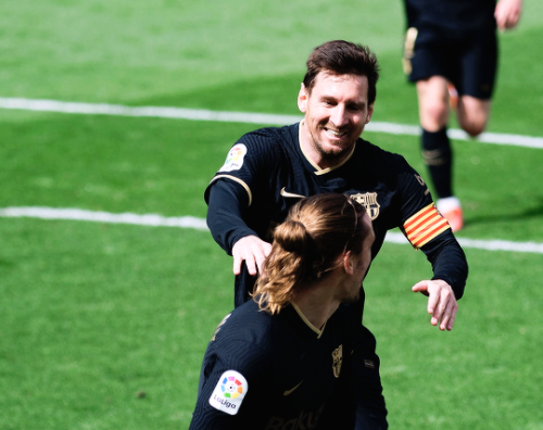 teammessi: Lionel Messi and Antoine Griezmann of FC Barcelona celebrate during the Spanish La Liga f