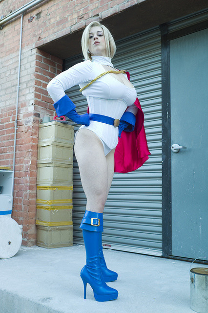 lincolnhater:  Larkin Love as Power Girl. I believe any woman who cosplays as Power Girl is definitely a whore, but im alright with that.  Update: I was able to find the link to the source of the Gifs http://www.goshtube.com/video1560757/larkin_love_-_a_s