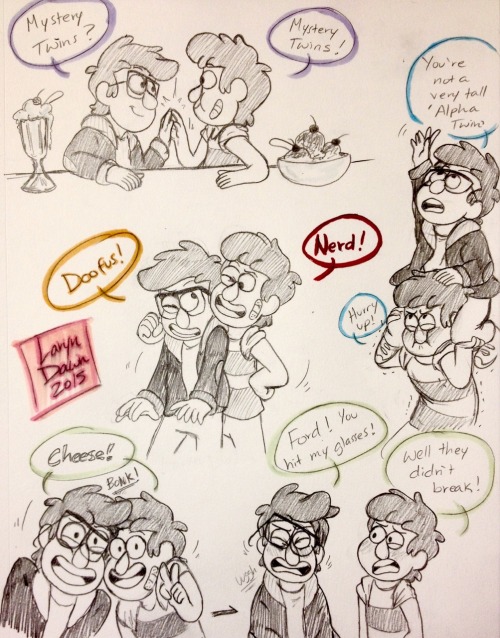 laryndawn:  Ok so when I heard about S2’s release date I started on this digital piece but my computer decided it needed repairs (I won’t get it back until at least another 4 days). So now I’m settling with the Original Mystery Twins on old pencil