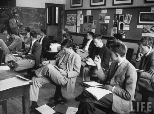 Students sitting in class at Hotchkiss Prep. School, 1954 