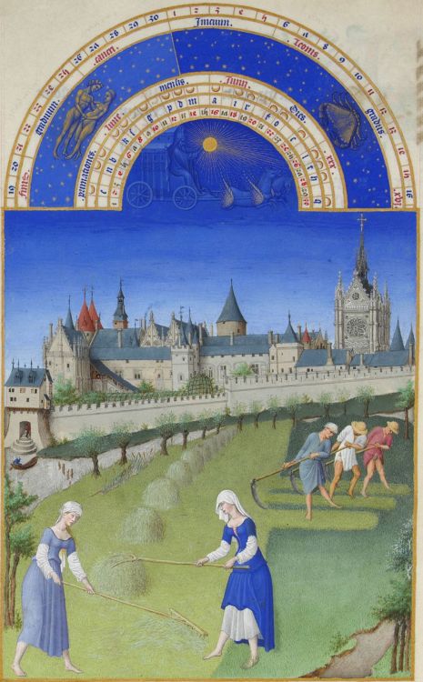 mediumaevum:Très Riches Heures du Duc de Berry - JUNE folio(Labor of the month: harvest. In the back