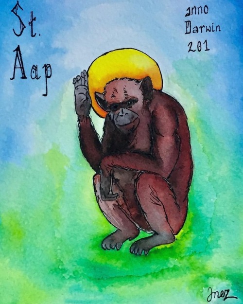  The holy St. Aap, in honour of @stichtingaap▪️ ▪️ ▪️ #inkdrawing #puns #ape #myart #saint #holy #
