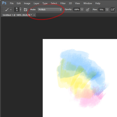 Painting mode set to multiply can achieve a watercolor effect. Alternating hard, soft, &amp; tex