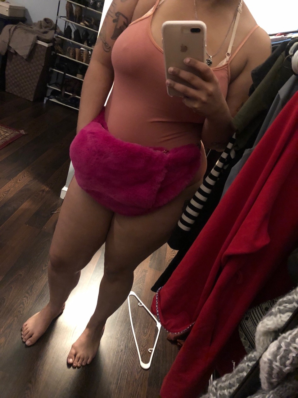 juststonie:  I got a charcoal mask, a new bodysuit, and a furry Fanny pack that I