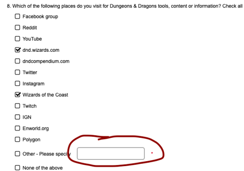 sauntering-vaguely-downwards:Did a survey on dndbeyond and I laughed out loud when I got to this one. Wizards of the Coast is pretty strict about where their IP ends up, and have taken down more than one very useful site over the years that hosts dnd
