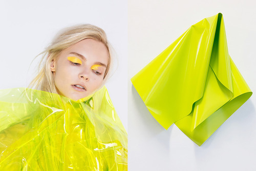 whereiseefashion:  Match #302 Enly Tammela photographed by Kristiina Wilson for Models.com | Ohne Titel by Kirstin Arndt, PVC-plane, 2014 More matches here 