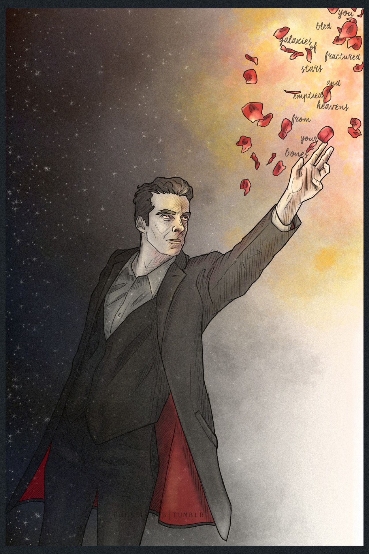 ruebella-b:  You bled galaxies of fractured stars and emptied heavens from your bones