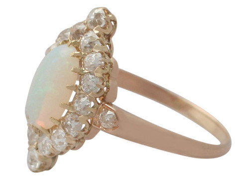 sumayyahs:   Antique 1.06 ct Opal and 0.48 ct Diamond, 14 ct Rose Gold Cluster Ring c. 1900 France 