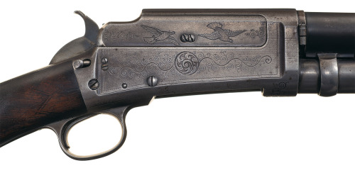 Scarce factory engraved Marlin Model 19S pump action shotgun, early 20th century.