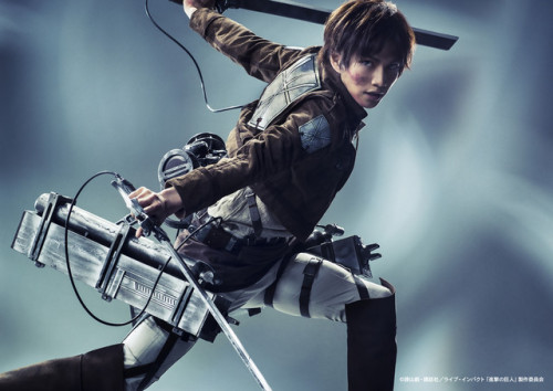 Official promotional poster and character visuals for the upcoming “LIVE IMPACT” Shingeki no Kyojin stage play!  The roles are played by the following actors:Eren Yeager: Miura Hiroki (三浦宏規)Mikasa Ackerman: Tsukui Minami (佃井皆美)Armin