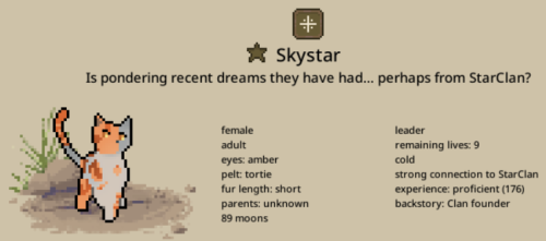 Sky Star is pondering recent dreams they have... perhaps from Star Clan?