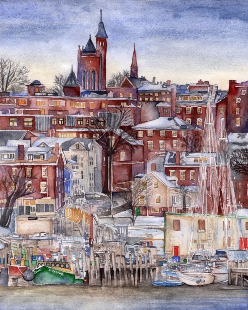 Portland, Maine.  Original Watercolor By Kate Boyington