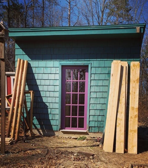 The purplest #chickencoop door in the land! #zerowastehomestead #homesteading #farmette #farming #ra