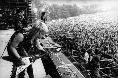Judas Priest perform at the first Monsters of Rock Festival, Donnington Park, August 1980. 