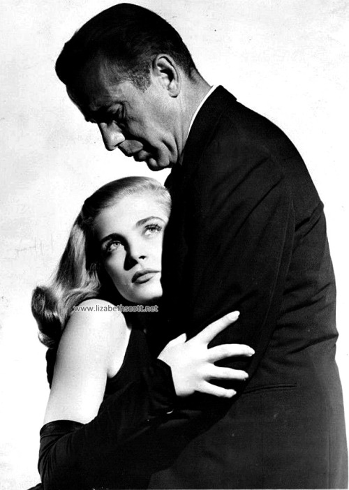 Lizabeth Scott with Humphrey Bogart in a publicity still for Dead Reckoning, 1947