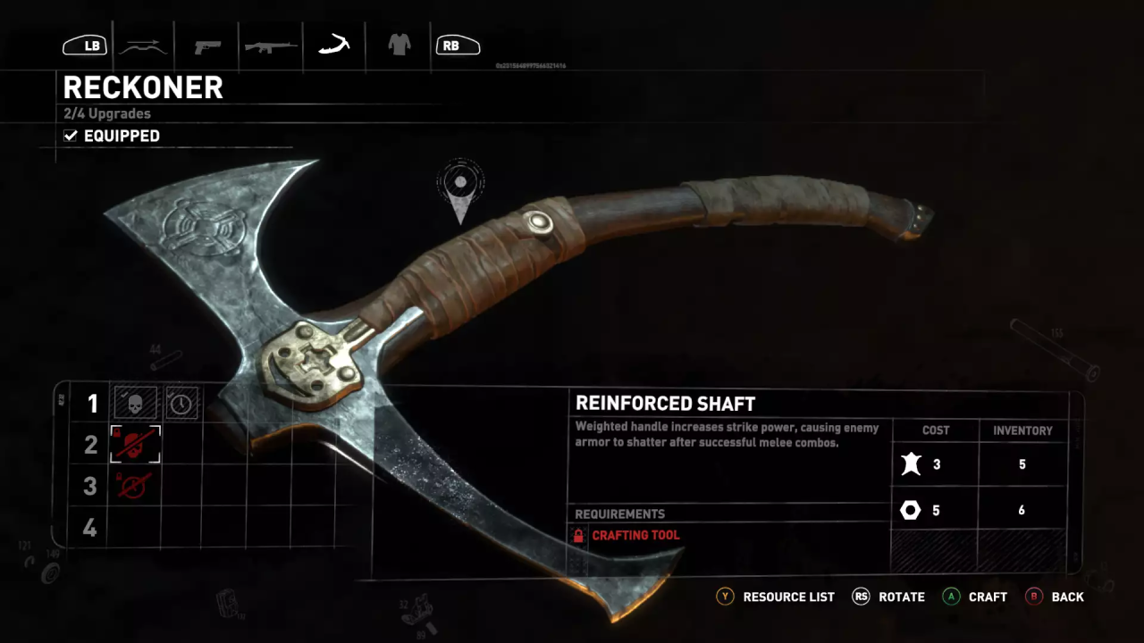 rise of the tomb raider weapons list