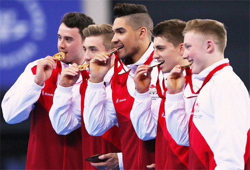 England win gold in both the men’s and women’s gymnastics team finals.