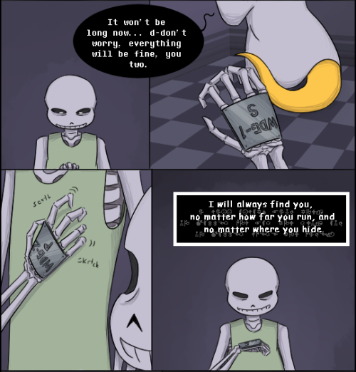 zarla-s:  [Previous]Uh oh.Sans is going over every cruel thing Gaster’s done to them while in the elevator, but the four specific things are:-How Gaster showed them the plates were tracking devices.-Gaster asking him how far he’d go to protect his